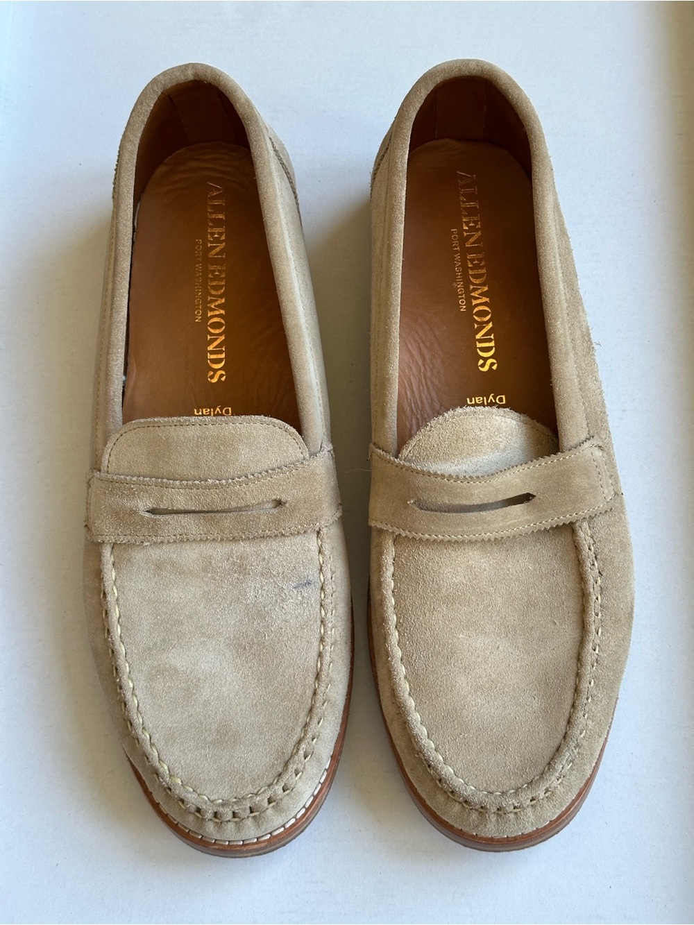 Allen Edmonds Men's Tan Suede Penny Loafers - Picture 12 of 16